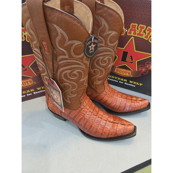 LOS ALTOS US 9 COGNAC GENUINE CROCODILE CAIMAN TAIL Snip toe COWBOY BOOT ( EE)
